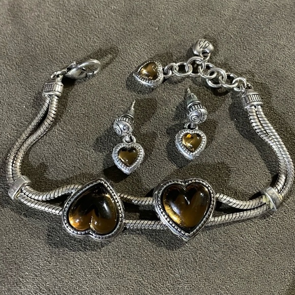 Brighton Vintage rare DuchessTopaz glass heart bracelet and earring set